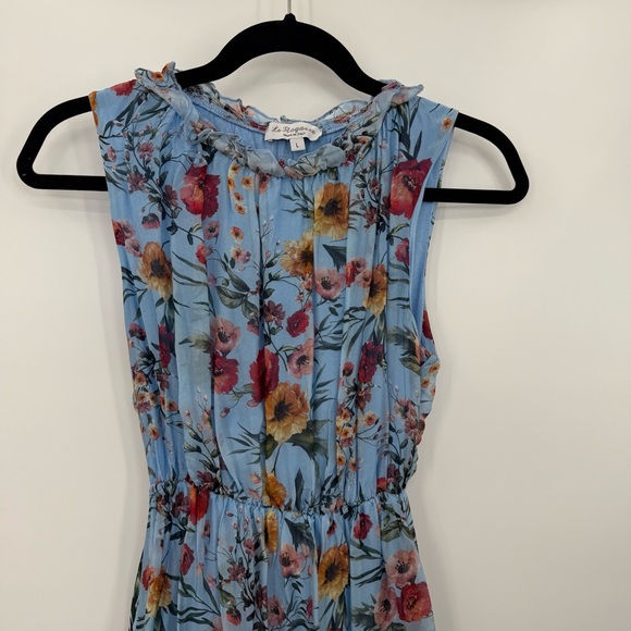 Le Ragazze Tiered Floral Airy Silk Sleeveless Midi Maxi Dress Floral Blue L - Picture 3 of 10